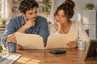 Conceptual painting of a married couple comparing tax filing options.