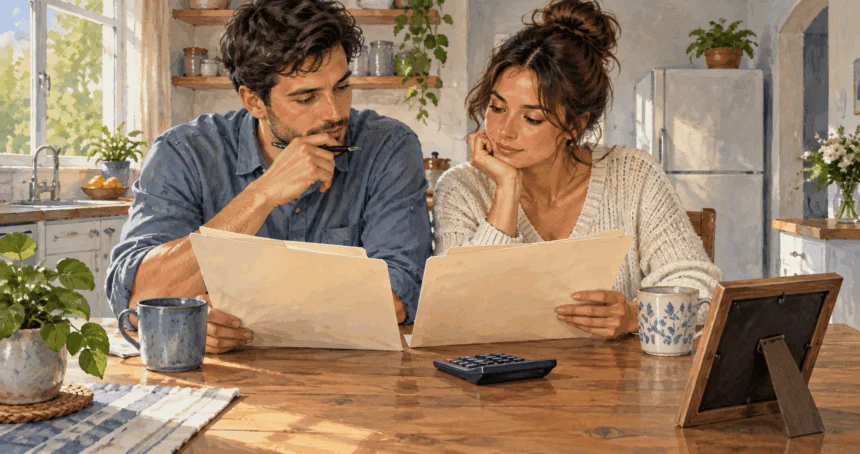 Conceptual painting of a married couple comparing tax filing options.