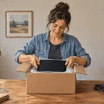 Painted illustration of a sender cushioning a tablet for mailing.