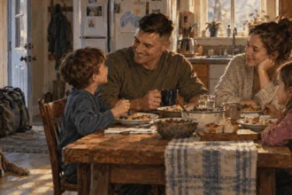 A service member spends a temporary mid-tour break with family.