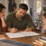 Conceptual painting of a military family planning routines during reintegration.