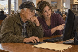 A veteran and family member request a military service record online.