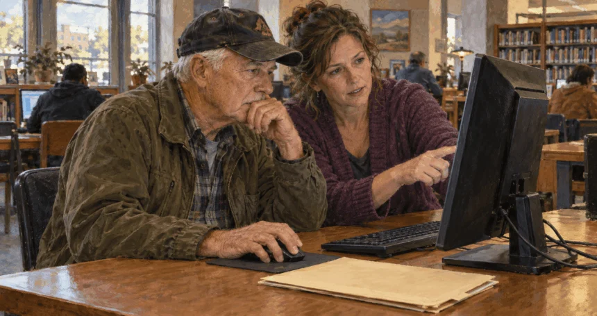 A veteran and family member request a military service record online.