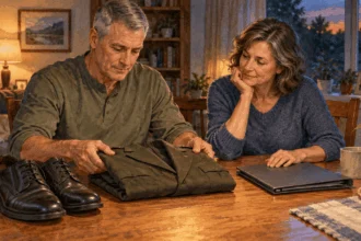 Conceptual watercolor painting of service member and spouse prepare for a transition from military life.