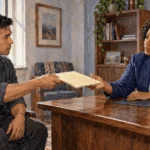 Conceptual painting of a service member discussing a confidential report with a counselor.