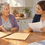 Conceptual painting of an older worker discussing a Medicare enrollment window.