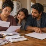 A family gathers records after receiving a coverage-renewal notice.