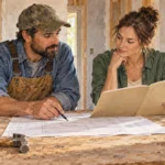 Independent contractor and client reviewing a job contract.