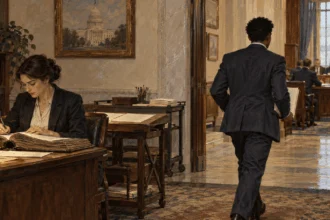 Legislative staff handle a proposed bill during its journey through Congress.
