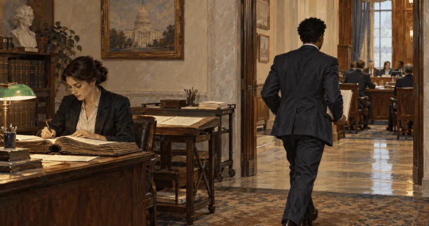 Legislative staff handle a proposed bill during its journey through Congress.