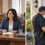 Conceptual painting contrasting a witness summons with an officer presenting court authorization.