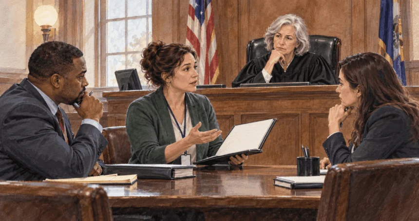 Judge hearing a proposed rehabilitation plan in court.