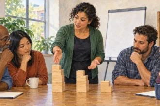Workshop educator compares three block arrangements with participants.