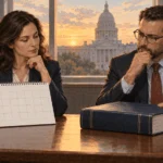 Conceptual painting of analysts comparing a calendar and rulebook.