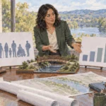 Conceptual watercolor painting of planners compare people and resource considerations.