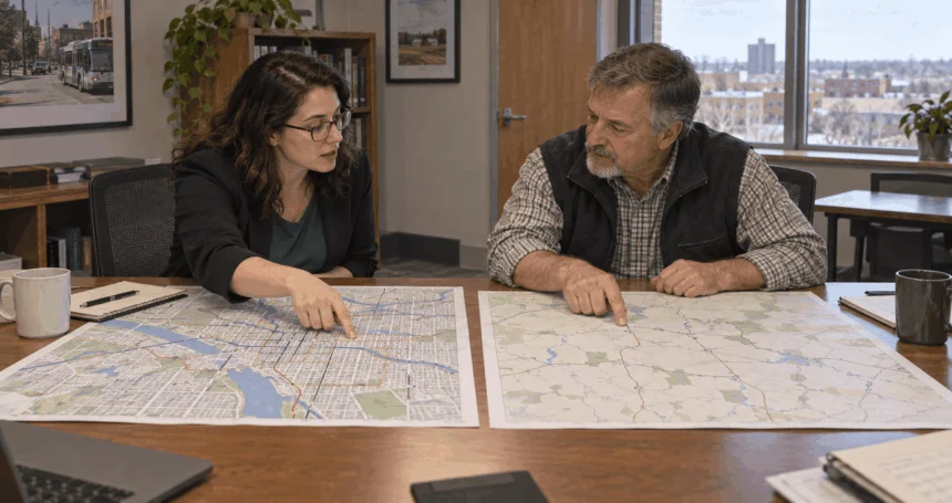 Urban and rural officials compare different transportation needs.