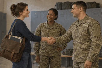 A teacher joins Guard colleagues for weekend training.