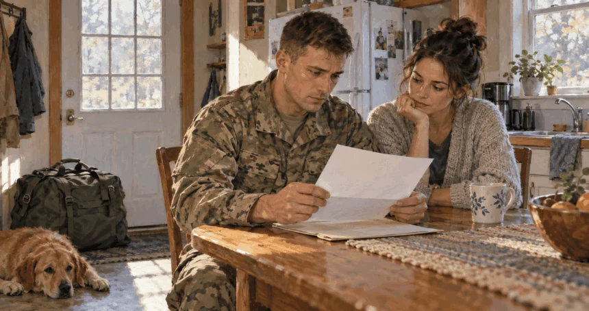 A reserve member and partner prepare for mobilization at home.