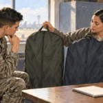 Conceptual painting of a service member discussing a possible branch transfer with a military personnel counselor.