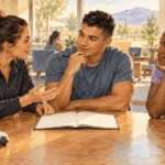 Conceptual painting of a service member discussing whole-person readiness after exercise.