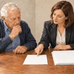 Conceptual painting of an applicant comparing a statement and benefit letter.