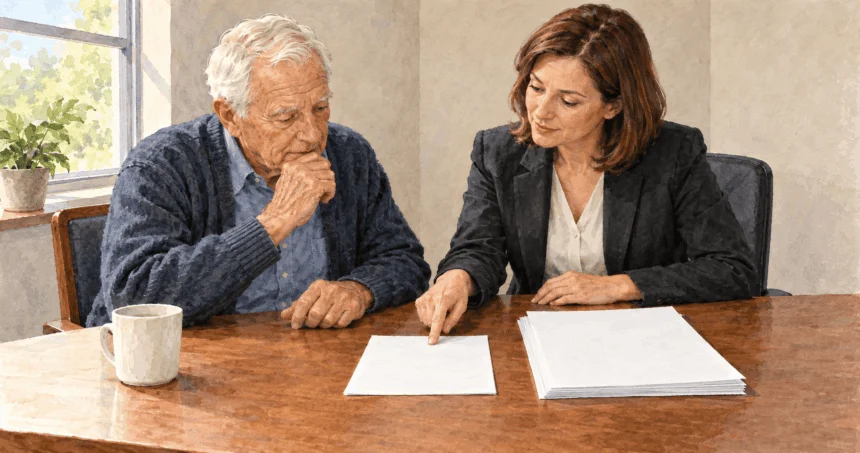 Conceptual painting of an applicant comparing a statement and benefit letter.