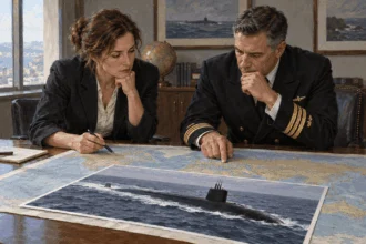Fictional planners review an emergency communication map.