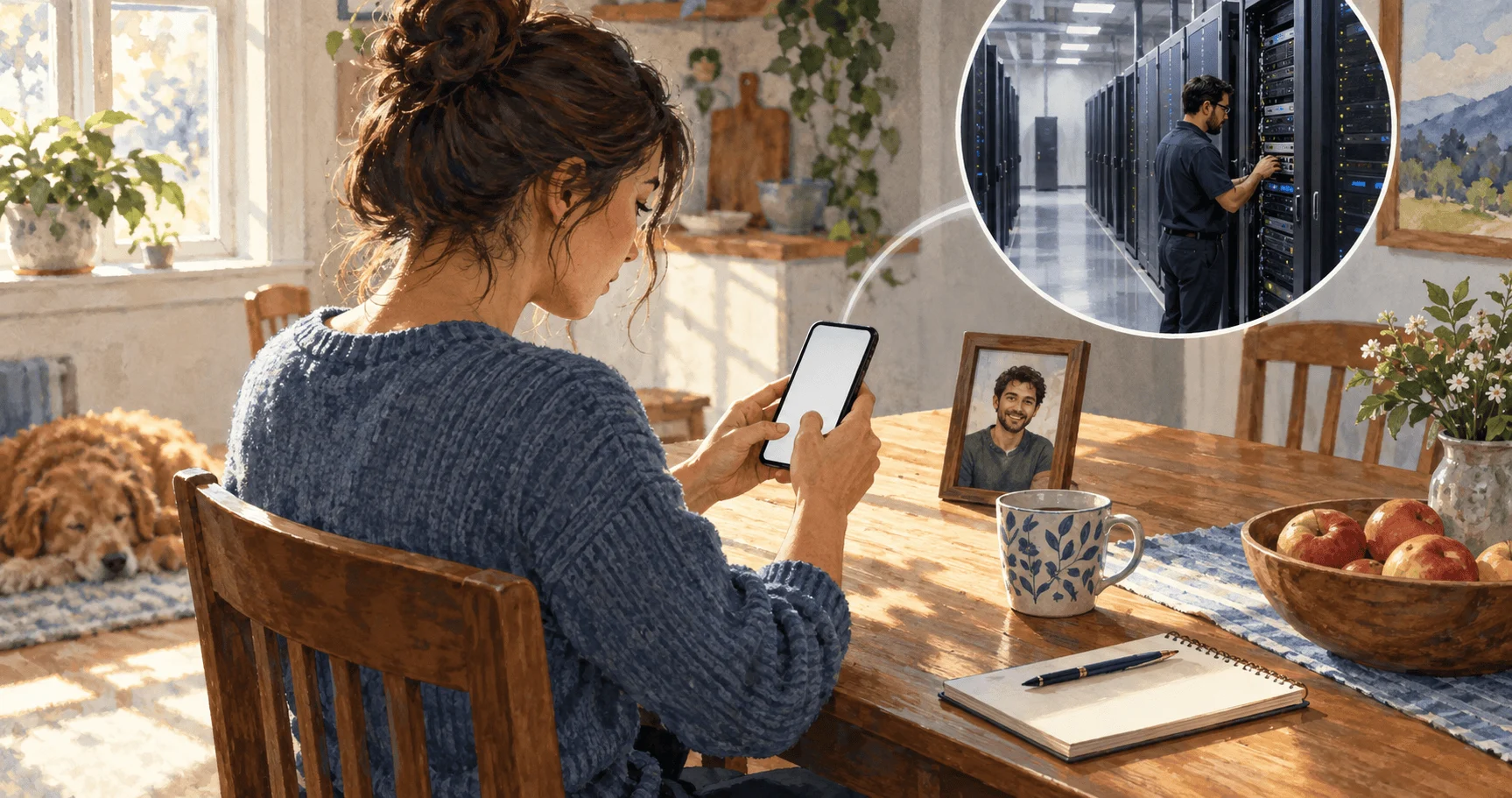 Conceptual painting of a private message and remote data storage.