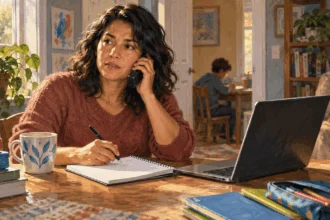 Conceptual painting of a parent calling about an education question.