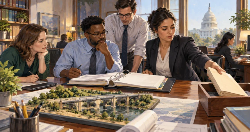 Congressional staff review a spending request.