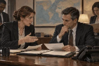 Advisers prepare a briefing folder for a presidential phone call.