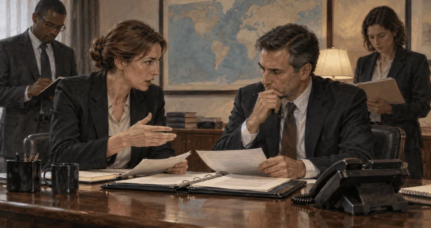 Advisers prepare a briefing folder for a presidential phone call.