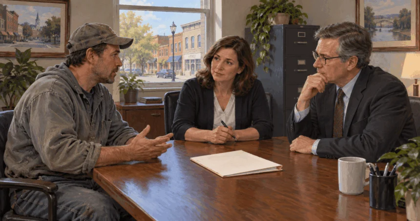 A city employee discusses a workplace concern with municipal staff.