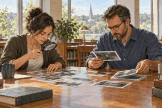 Conceptual painting of researchers checking duplicate incident evidence.