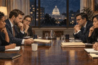 Two groups of aides weigh temporary-funding folders during a budget standoff.