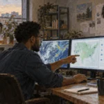 A small software team develops a map service from public weather data.