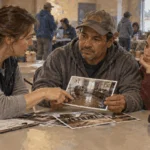 A flood survivor asks an aid counselor about household assistance.