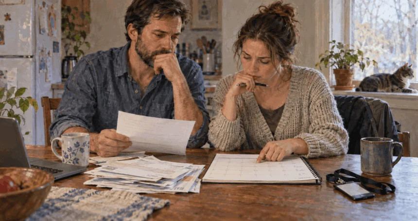 A federal worker and partner review household bills during a shutdown.