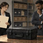 Conceptual painting of oversight staff considering withheld military footage.