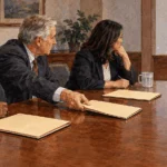 Conceptual watercolor of a search panel considering an empty leadership chair and closed folders.