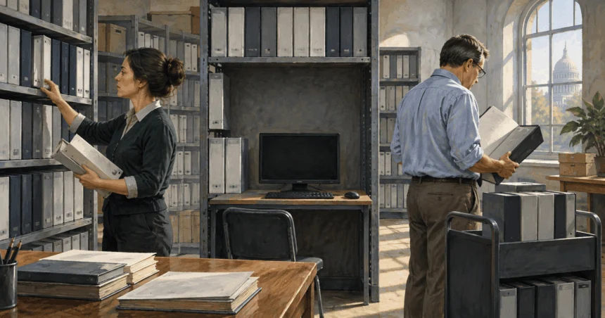 Conceptual painting of researchers searching for less accessible case records.