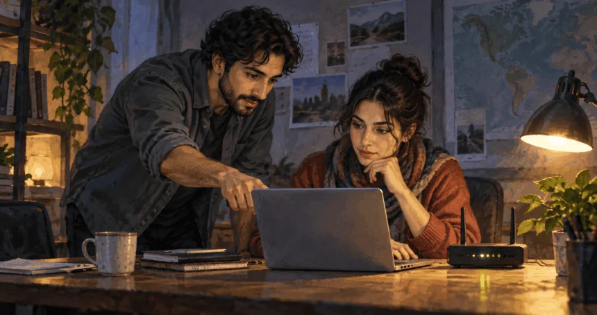 Conceptual painting of volunteers working on a secure internet connection.