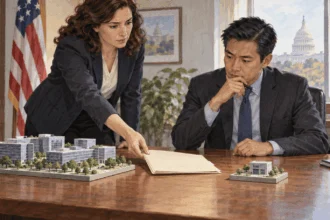 Conceptual painting of analysts considering models of technology firms.