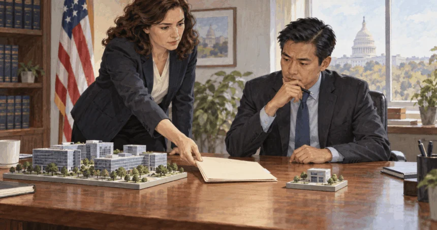 Conceptual painting of analysts considering models of technology firms.