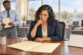 Conceptual watercolor painting of administrators check appropriations timing.