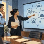 Conceptual painting of colleagues assessing a vendor network incident.