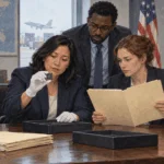Interagency reviewers inspect an AI chip sample and export folder.