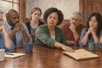 Grand jurors considering a proposed indictment folder.