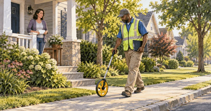 Conceptual painting of a local assessor examining a home.