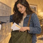 Conceptual painting of a resident collecting mail from a secure cabinet.